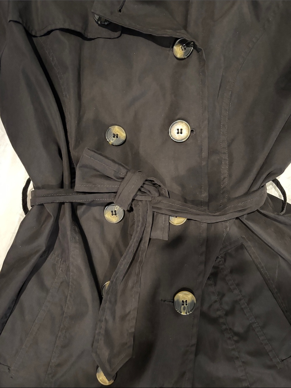 Simply Styled Black Double-Breasted Midi-Trench Coat SZ L - Picture 3 of 8